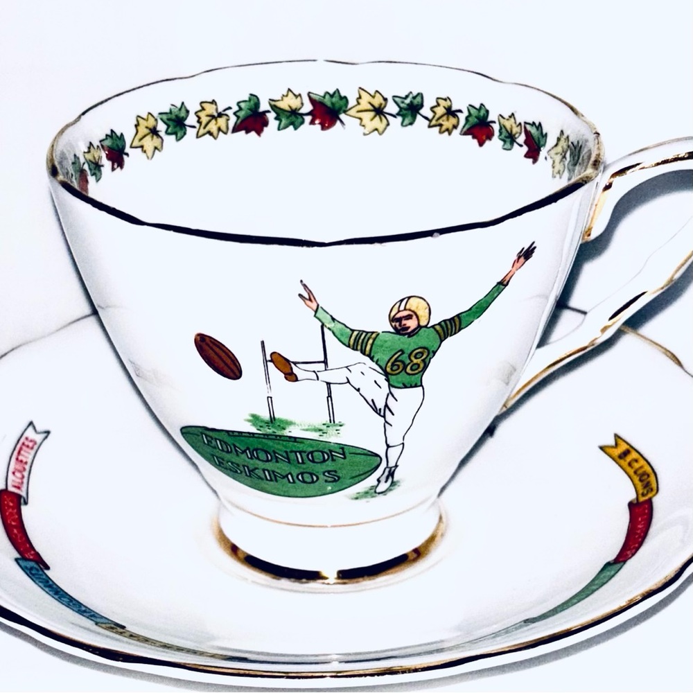 Vintage Grey Cup & Saucer Royal Stafford Football Series Teacup Edmonton Eskimos